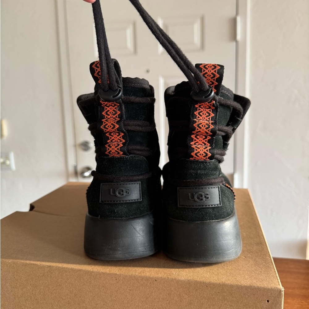 UGG Classic Boomer Black Winter Ankle Boots with Orange Accents - Picture 6 of 10